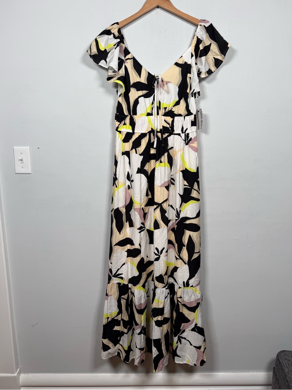 Nine West Summer Bliss Tropical Floral Maxi Dress Smocked Ruffle Sz M NWT